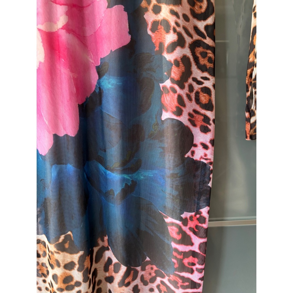 AFRM Shailene Mesh Dress Leopard Floral Print Long Sleeve Small Edgy Sheer Body - Picture 12 of 16